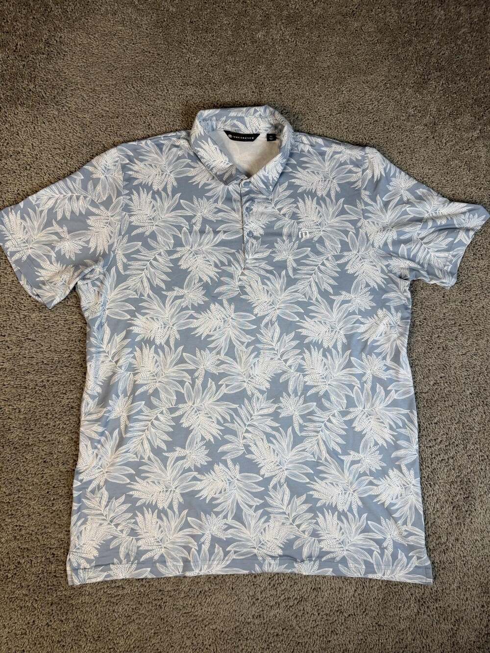 TravisMathew Polo Shirt Mens 2XL Blue Floral Golf Performance Stretch Collar